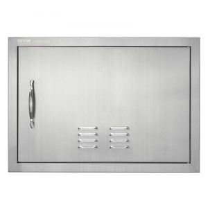 Restaurant Furniture | BBQ Access Door, 24W x 17H Inch Single Outdoor Kitchen Door, Stainless Steel Flush Mount Door, Wall Vertical Door with Handle and vents, for BBQ Island, Grilling Station, Outside Cabinet Silver Restaurant & Food Service Restaurant Furniture