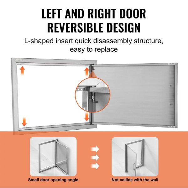 Restaurant Furniture | BBQ Access Door, 24W x 17H Inch Single Outdoor Kitchen Door, Stainless Steel Flush Mount Door, Wall Vertical Door with Handle, for BBQ Island, Grilling Station, Outside Cabinet Silver Restaurant & Food Service Restaurant Furniture