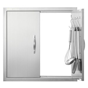 Restaurant Furniture | BBQ Access Door, 24W x 24H Inch Double Outdoor Kitchen Door, Stainless Steel Flush Mount Door, Double Wall Vertical Door with Handles and Hooks, for BBQ Island, Grilling Station, Outside Cabinet Silver Restaurant & Food Service Restaurant Furniture