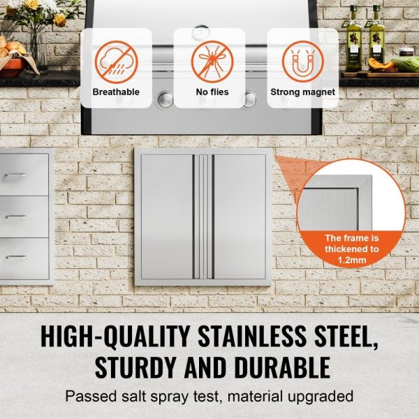 Restaurant Furniture | BBQ Access Door, 24W x 24H Inch Double Outdoor Kitchen Door, Stainless Steel Flush Mount Door, Wall Vertical Door with Recessed Handles , for BBQ Island, Grilling Station, Outside Cabinet Restaurant & Food Service Restaurant Furniture