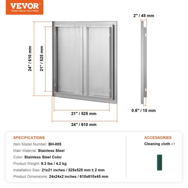 Restaurant Furniture | BBQ Access Door, 24W x 24H Inch Double Outdoor Kitchen Door, Stainless Steel Flush Mount Door, Wall Vertical Door with Recessed Handles , for BBQ Island, Grilling Station, Outside Cabinet Restaurant & Food Service Restaurant Furniture