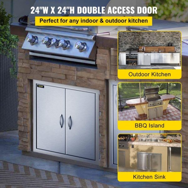 Restaurant Furniture | BBQ Access Door 24W x 24H Inch, Grill Door Double Door Brushed Stainless Steel, Outdoor Kitchen Doors for BBQ Island Grilling Station Restaurant & Food Service Restaurant Furniture