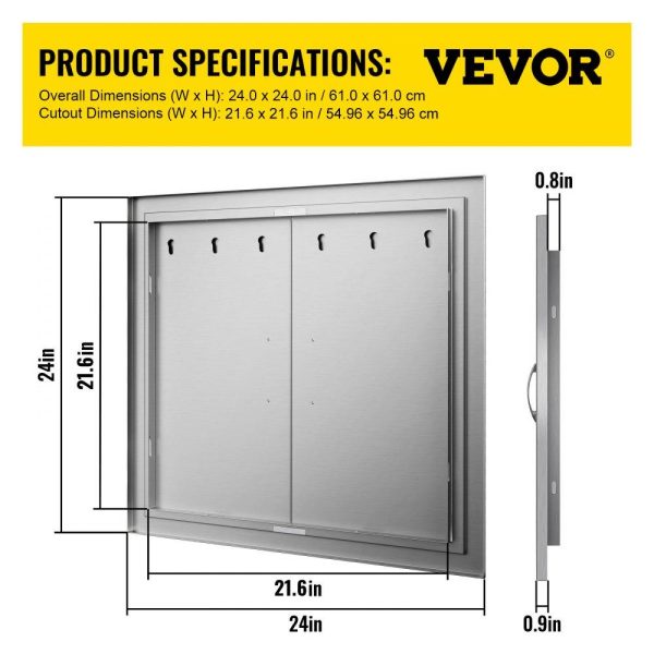 Restaurant Furniture | BBQ Access Door 24W x 24H Inch, Grill Door Double Door Brushed Stainless Steel, Outdoor Kitchen Doors for BBQ Island Grilling Station Restaurant & Food Service Restaurant Furniture