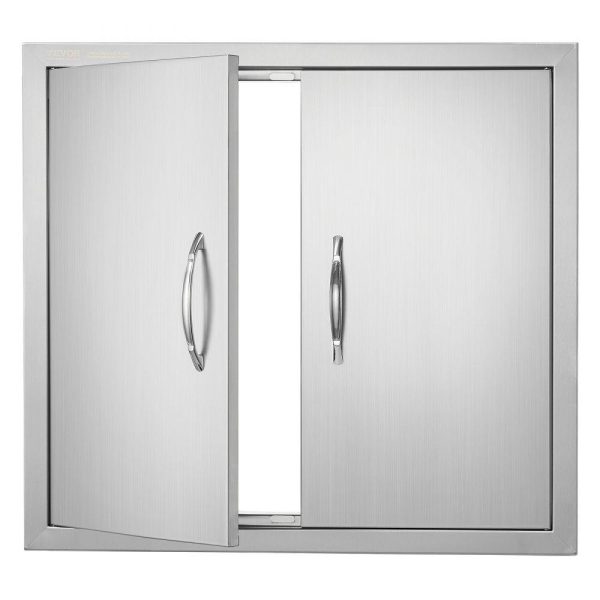 Restaurant Furniture | BBQ Access Door, 26W x 24H Inch Double Outdoor Kitchen Door, Stainless Steel Flush Mount Door, Wall Vertical Door with Handles, for BBQ Island, Grilling Station, Outside Cabinet Silver Restaurant & Food Service Restaurant Furniture