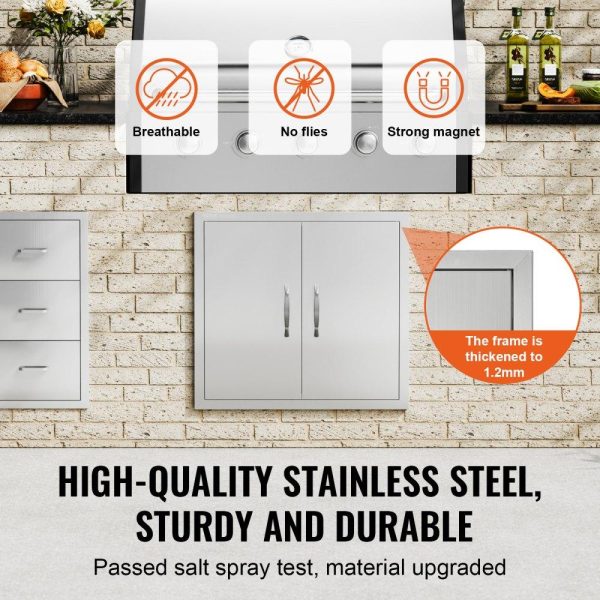 Restaurant Furniture | BBQ Access Door, 26W x 24H Inch Double Outdoor Kitchen Door, Stainless Steel Flush Mount Door, Wall Vertical Door with Handles, for BBQ Island, Grilling Station, Outside Cabinet Silver Restaurant & Food Service Restaurant Furniture