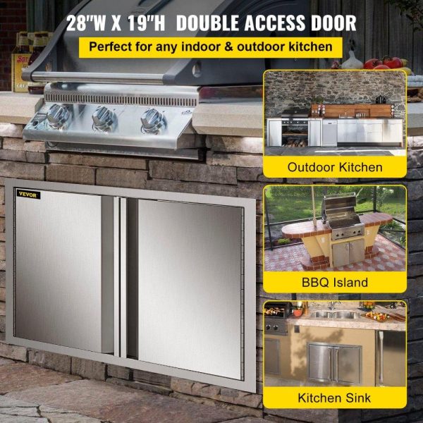 Restaurant Furniture | BBQ Access Door 28 x 19 Inch, Double BBQ Door Stainless Steel with Recessed Handle, Outdoor Kitchen Doors for BBQ Island, Grill Station, Outside Cabinet Restaurant & Food Service Restaurant Furniture