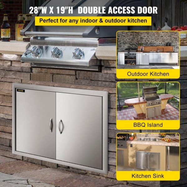 Restaurant Furniture | BBQ Access Door 28W X 19H Inch, Double BBQ Door Stainless Steel, Outdoor Kitchen Doors for BBQ Island, Grill Station, Outside Cabinet Restaurant & Food Service Restaurant Furniture