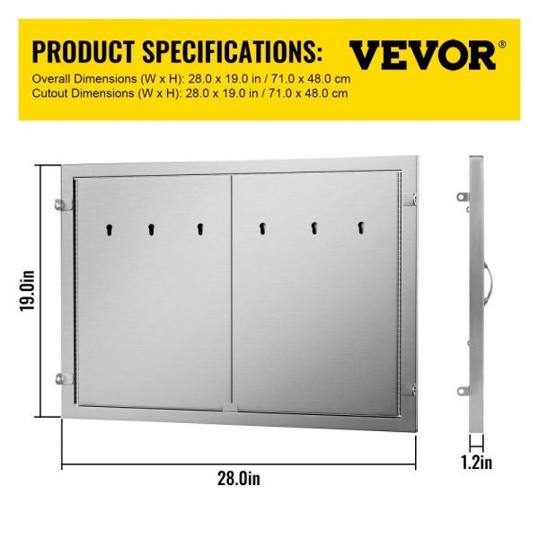 Restaurant Furniture | BBQ Access Door 28W X 19H Inch, Double BBQ Door Stainless Steel, Outdoor Kitchen Doors for BBQ Island, Grill Station, Outside Cabinet Restaurant & Food Service Restaurant Furniture