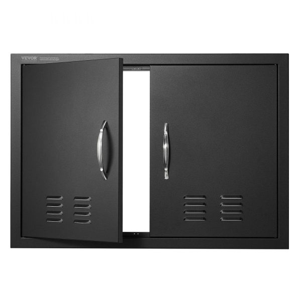 Restaurant Furniture | BBQ Access Door, 30W x 21H Inch Double Outdoor Kitchen Door, Cold Plate Flush Mount Door, Wall Vertical Door with Handles and Ventss, for BBQ Island, Grilling Station, Outside Cabinet Black Restaurant & Food Service Black