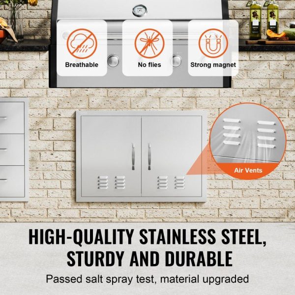 Restaurant Furniture | BBQ Access Door, 30W x 21H Inch Double Outdoor Kitchen Door, Stainless Steel Flush Mount Door, Wall Vertical Door with Handles and Vents, for BBQ Island, Grilling Station, Outside Cabinet Restaurant & Food Service Restaurant Furniture