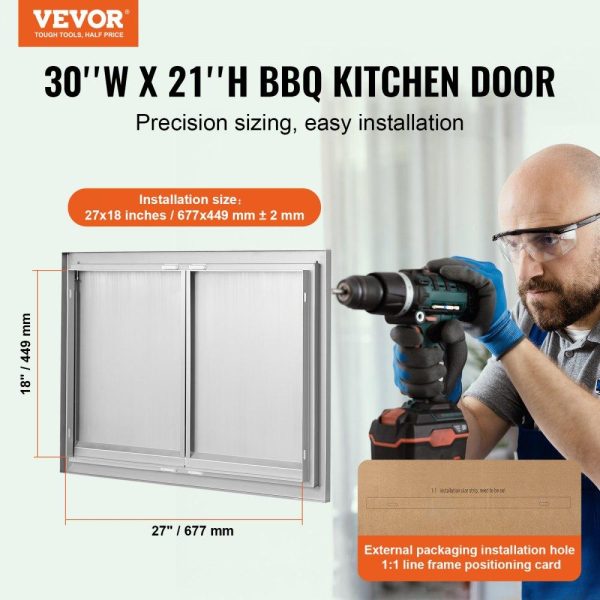 Restaurant Furniture | BBQ Access Door, 30W x 21H Inch Double Outdoor Kitchen Door, Stainless Steel Flush Mount Door, Wall Vertical Door with Recessed Handles , for BBQ Island, Grilling Station, Outside Cabinet Restaurant & Food Service Restaurant Furniture