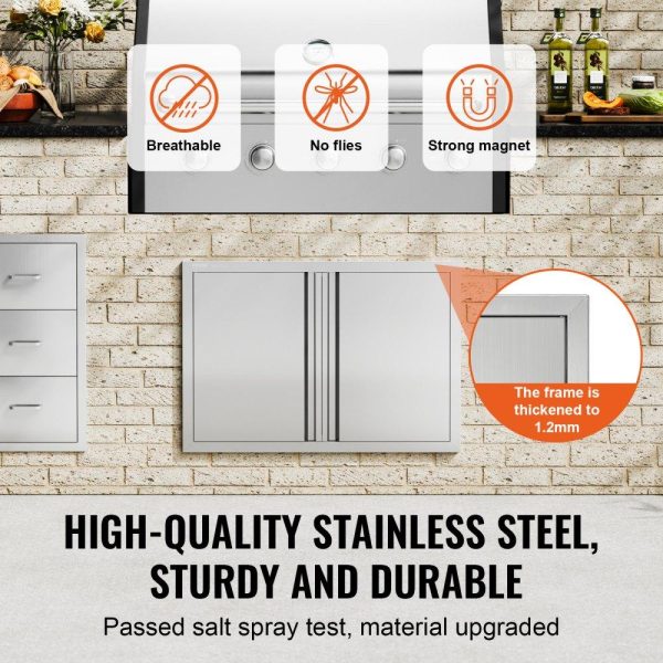 Restaurant Furniture | BBQ Access Door, 30W x 21H Inch Double Outdoor Kitchen Door, Stainless Steel Flush Mount Door, Wall Vertical Door with Recessed Handles , for BBQ Island, Grilling Station, Outside Cabinet Restaurant & Food Service Restaurant Furniture