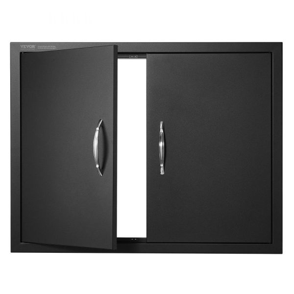 Restaurant Furniture | BBQ Access Door, 31W x 24H Inch Double Outdoor Kitchen Door, Cold Plate Flush Mount Door, Wall Vertical Door with Handles, for BBQ Island, Grilling Station, Outside Cabinet Black Restaurant & Food Service Black