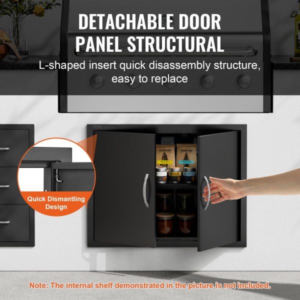 Restaurant Furniture | BBQ Access Door, 31W x 24H Inch Double Outdoor Kitchen Door, Cold Plate Flush Mount Door, Wall Vertical Door with Handles, for BBQ Island, Grilling Station, Outside Cabinet Black Restaurant & Food Service Black