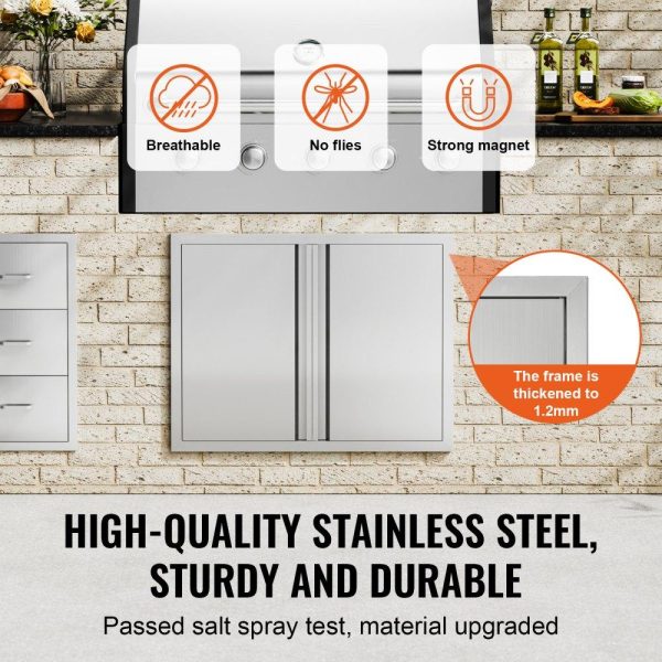 Restaurant Furniture | BBQ Access Door, 31W x 24H Inch Double Outdoor Kitchen Door, Stainless Steel Flush Mount Door, Wall Vertical Door with Recessed Handles , for BBQ Island, Grilling Station, Outside Cabinet Restaurant & Food Service Restaurant Furniture