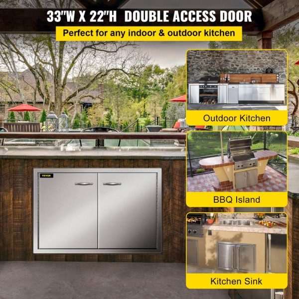 Restaurant Furniture | BBQ Access Door 33W x 22H Inch, Double BBQ Door Stainless Steel, Outdoor Kitchen Doors for BBQ Island, Grilling Station, Outside Cabinet Restaurant & Food Service Restaurant Furniture