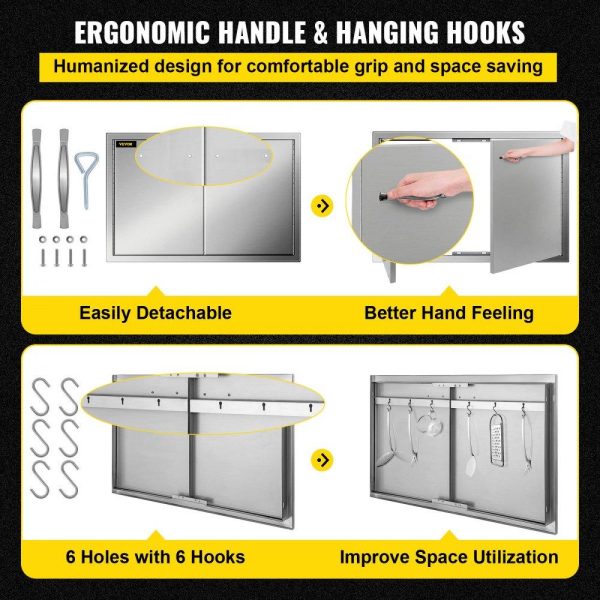 Restaurant Furniture | BBQ Access Door 33W x 22H Inch, Double BBQ Door Stainless Steel, Outdoor Kitchen Doors for BBQ Island, Grilling Station, Outside Cabinet Restaurant & Food Service Restaurant Furniture