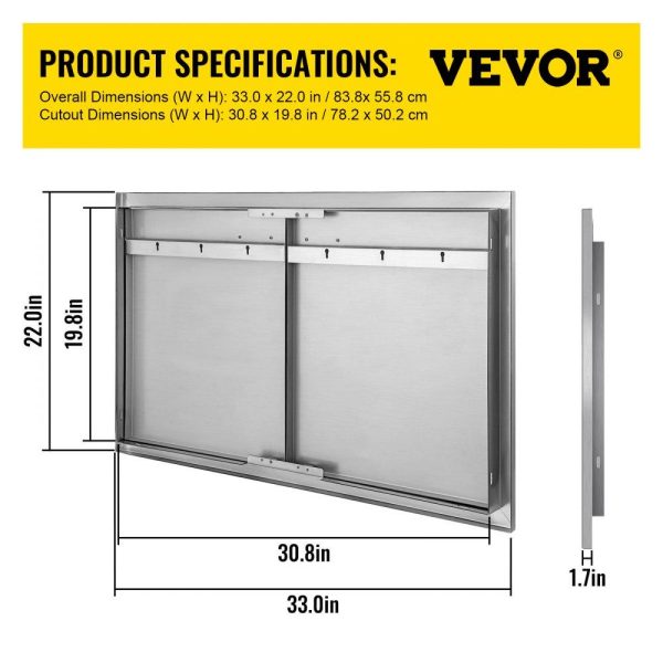 Restaurant Furniture | BBQ Access Door 33W x 22H Inch, Double BBQ Door Stainless Steel, Outdoor Kitchen Doors for BBQ Island, Grilling Station, Outside Cabinet Restaurant & Food Service Restaurant Furniture