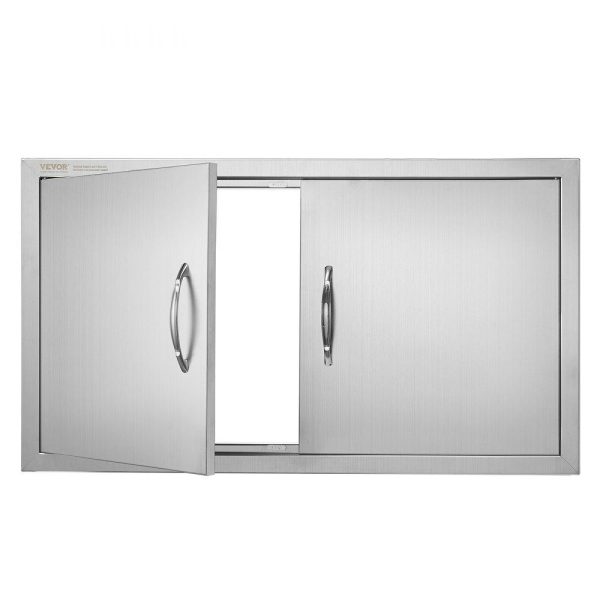 Restaurant Furniture | BBQ Access Door, 34W x 19H Inch Double Outdoor Kitchen Door, Stainless Steel Flush Mount Door, Wall Vertical Door with Handles, for BBQ Island, Grilling Station, Outside Cabinet Restaurant & Food Service Restaurant Furniture