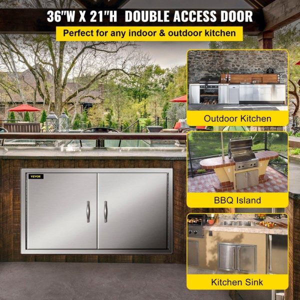 Restaurant Furniture | BBQ Access Door 36W x 21H Inch, Double BBQ Door Stainless Steel, Outdoor Kitchen Doors for BBQ Island, Grill Station, Outside Cabinet Restaurant & Food Service Restaurant Furniture