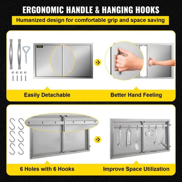 Restaurant Furniture | BBQ Access Door 36W x 21H Inch, Double BBQ Door Stainless Steel, Outdoor Kitchen Doors for BBQ Island, Grill Station, Outside Cabinet Restaurant & Food Service Restaurant Furniture