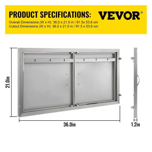 Restaurant Furniture | BBQ Access Door 36W x 21H Inch, Double BBQ Door Stainless Steel, Outdoor Kitchen Doors for BBQ Island, Grill Station, Outside Cabinet Restaurant & Food Service Restaurant Furniture