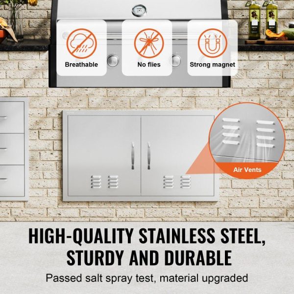 Restaurant Furniture | BBQ Access Door, 36W x 21H Inch Double Outdoor Kitchen Door, Stainless Steel Flush Mount Door, Wall Vertical Door with Handles and Vents, for BBQ Island, Grilling Station, Outside Cabinet Restaurant & Food Service Restaurant Furniture