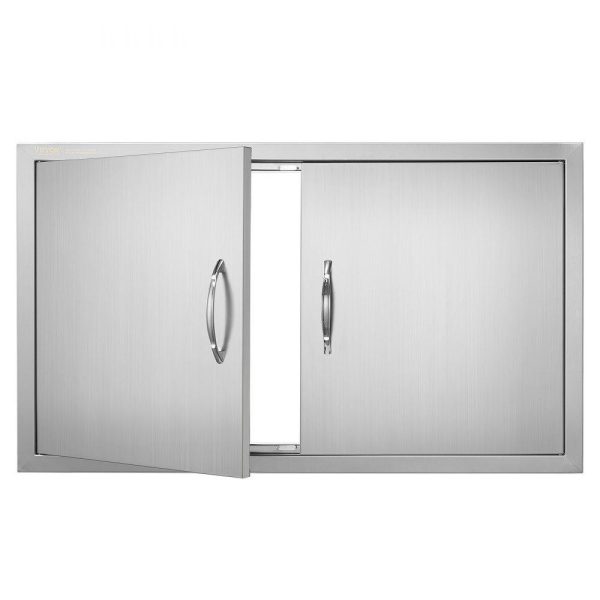 Restaurant Furniture | BBQ Access Door, 36W x 21H Inch Double Outdoor Kitchen Door, Stainless Steel Flush Mount Door, Wall Vertical Door with Handles, for BBQ Island, Grilling Station, Outside Cabinet Silver Restaurant & Food Service Restaurant Furniture