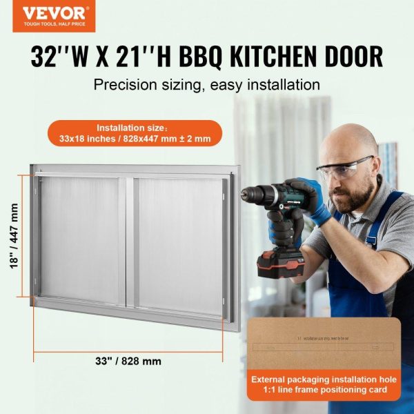 Restaurant Furniture | BBQ Access Door, 36W x 21H Inch Double Outdoor Kitchen Door, Stainless Steel Flush Mount Door, Wall Vertical Door with Recessed Handles , for BBQ Island, Grilling Station, Outside Cabinet Restaurant & Food Service Restaurant Furniture