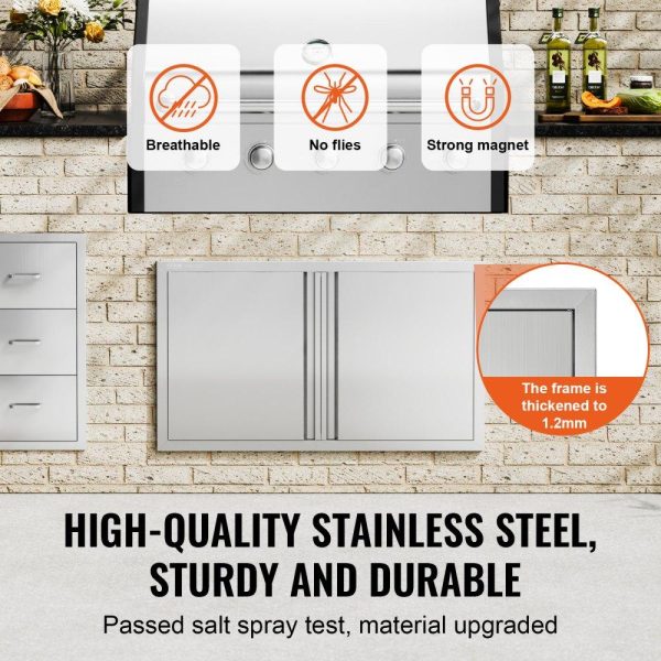 Restaurant Furniture | BBQ Access Door, 36W x 21H Inch Double Outdoor Kitchen Door, Stainless Steel Flush Mount Door, Wall Vertical Door with Recessed Handles , for BBQ Island, Grilling Station, Outside Cabinet Restaurant & Food Service Restaurant Furniture