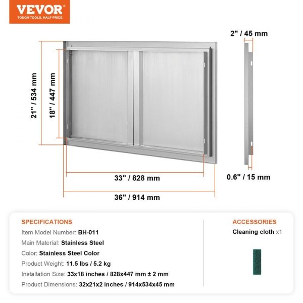 Restaurant Furniture | BBQ Access Door, 36W x 21H Inch Double Outdoor Kitchen Door, Stainless Steel Flush Mount Door, Wall Vertical Door with Recessed Handles , for BBQ Island, Grilling Station, Outside Cabinet Restaurant & Food Service Restaurant Furniture