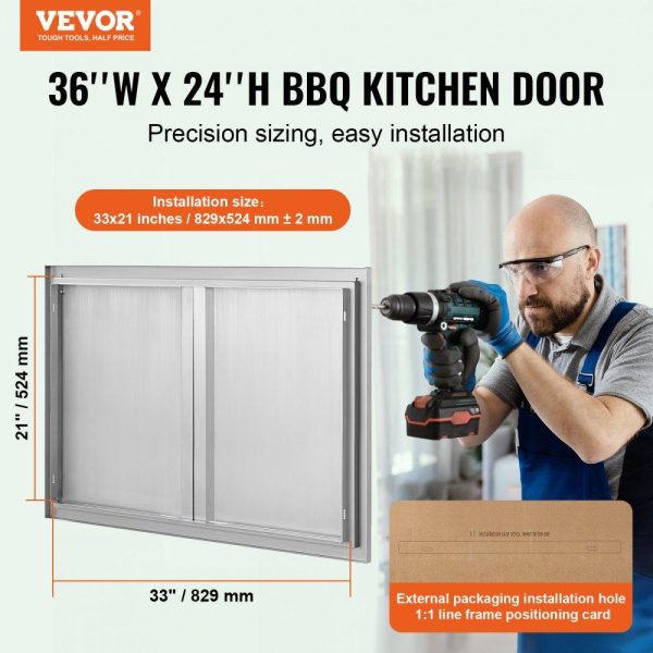 Restaurant Furniture | BBQ Access Door, 36W x 24H Inch Double Outdoor Kitchen Door, Stainless Steel Flush Mount Door, Wall Vertical Door with Recessed Handles , for BBQ Island, Grilling Station, Outside Cabinet Restaurant & Food Service Restaurant Furniture