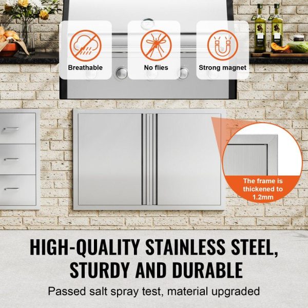 Restaurant Furniture | BBQ Access Door, 36W x 24H Inch Double Outdoor Kitchen Door, Stainless Steel Flush Mount Door, Wall Vertical Door with Recessed Handles , for BBQ Island, Grilling Station, Outside Cabinet Restaurant & Food Service Restaurant Furniture