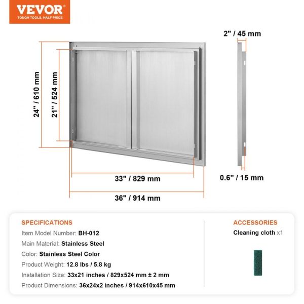 Restaurant Furniture | BBQ Access Door, 36W x 24H Inch Double Outdoor Kitchen Door, Stainless Steel Flush Mount Door, Wall Vertical Door with Recessed Handles , for BBQ Island, Grilling Station, Outside Cabinet Restaurant & Food Service Restaurant Furniture