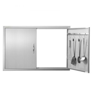 Restaurant Furniture | BBQ Access Door, 39W x 26H Inch Double Outdoor Kitchen Door, Stainless Steel Flush Mount Door, Wall Vertical Door with Handles and Hooks, for BBQ Island, Grilling Station, Outside Cabinet Restaurant & Food Service Restaurant Furniture