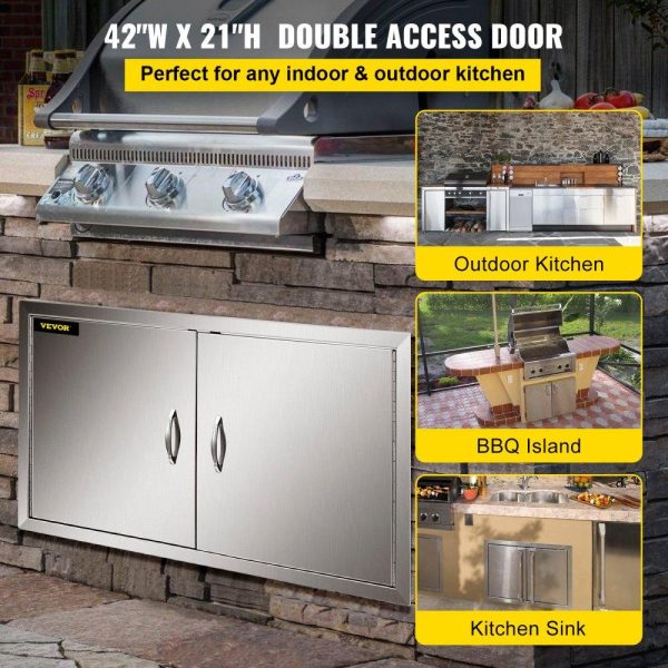 Restaurant Furniture | BBQ Access Door 42W X 21H Inch, Double BBQ Door Stainless Steel, Outdoor Kitchen Doors for Commercial BBQ Island, Grilling Station, Outside Cabinet Restaurant & Food Service Restaurant Furniture