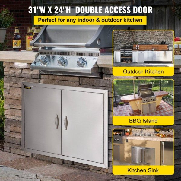 Restaurant Furniture | BBQ Double Access Door 31W x 24H Inch, BBQ Door Stainless Steel Wall Construction Vertical, Outdoor Kitchen Door for BBQ Island, Grilling Station, Outside Cabinet Door (Interior Shelves Not Included) Restaurant & Food Service Restaurant Furniture