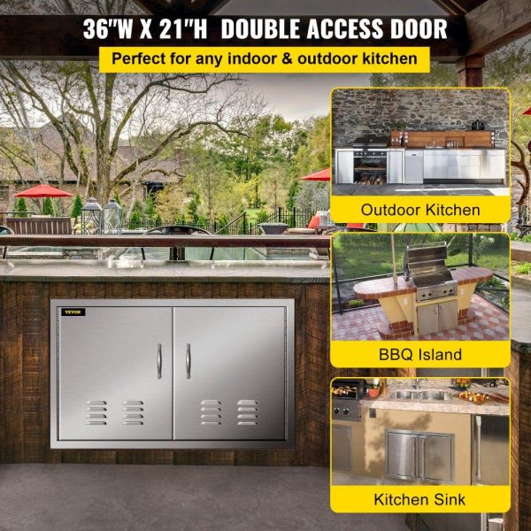 Restaurant Furniture | BBQ Island Door 36 x 21 Beveled Frame Vented Double Access Door Stainless Stainless Steel for Outdoor Kitchen Restaurant & Food Service Restaurant Furniture