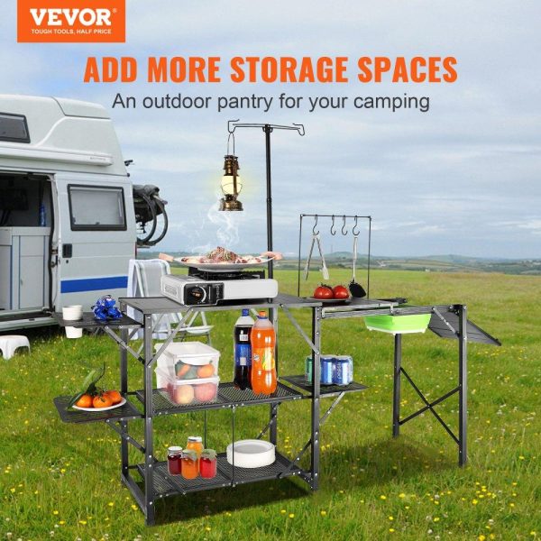 Restaurant Furniture | Camping Kitchen Table, One-piece Folding Portable Cook Station with A Carrying Bag, Long Aluminum Camping Table 3 Side Tables, 2 Shelves & A Detachable Sink for Outdoor Picnics, BBQs, Camping Restaurant & Food Service Restaurant Furniture