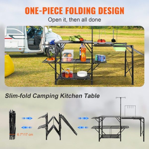 Restaurant Furniture | Camping Kitchen Table, One-piece Folding Portable Cook Station with A Carrying Bag, Long Aluminum Camping Table 3 Side Tables, 2 Shelves & A Detachable Sink for Outdoor Picnics, BBQs, Camping Restaurant & Food Service Restaurant Furniture