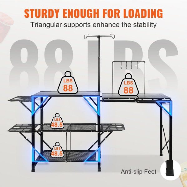 Restaurant Furniture | Camping Kitchen Table, One-piece Folding Portable Cook Station with A Carrying Bag, Long Aluminum Camping Table 3 Side Tables, 2 Shelves & A Detachable Sink for Outdoor Picnics, BBQs, Camping Restaurant & Food Service Restaurant Furniture