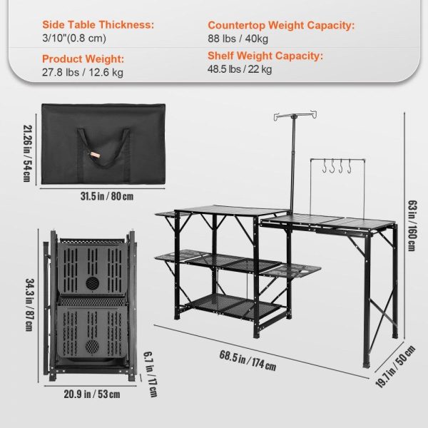 Restaurant Furniture | Camping Kitchen Table, One-piece Folding Portable Cook Station with A Carrying Bag, Long Aluminum Camping Table 3 Side Tables, 2 Shelves & A Detachable Sink for Outdoor Picnics, BBQs, Camping Restaurant & Food Service Restaurant Furniture