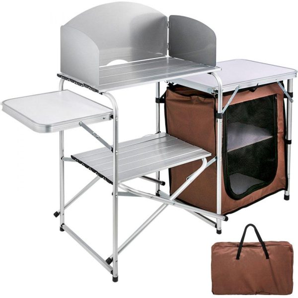 Restaurant Furniture | Camping Kitchen Table Picnic Cabinet Folding Cooking Storage Rack Portable Brown Brown Restaurant & Food Service Brown