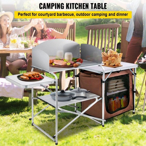 Restaurant Furniture | Camping Kitchen Table Picnic Cabinet Folding Cooking Storage Rack Portable Brown Brown Restaurant & Food Service Brown