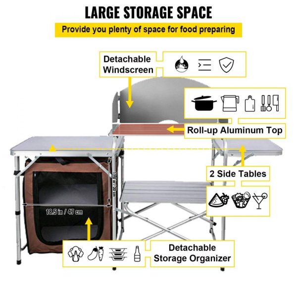 Restaurant Furniture | Camping Kitchen Table Picnic Cabinet Folding Cooking Storage Rack Portable Brown Brown Restaurant & Food Service Brown