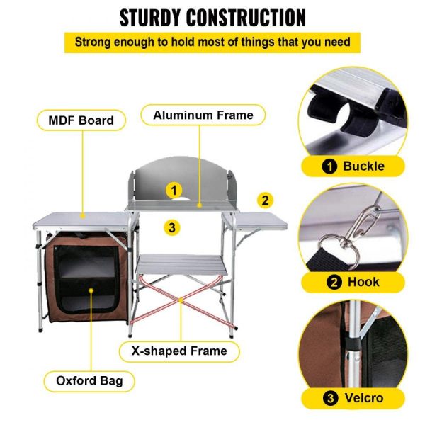 Restaurant Furniture | Camping Kitchen Table Picnic Cabinet Folding Cooking Storage Rack Portable Brown Brown Restaurant & Food Service Brown