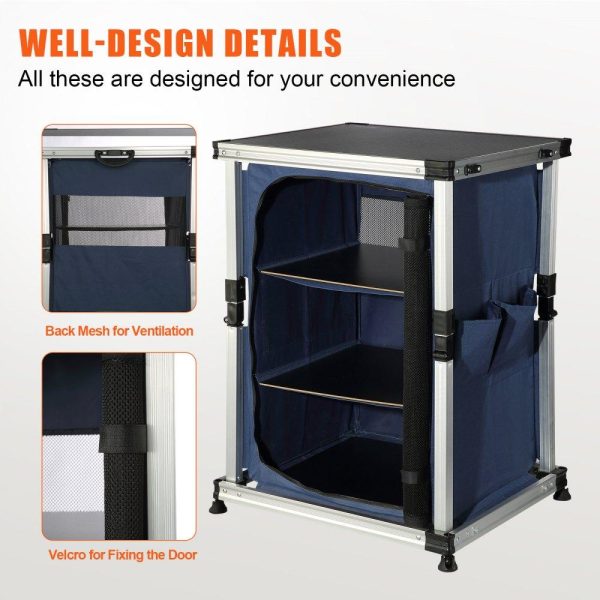 Restaurant Furniture | Camping Kitchen Table, Pop-up Aluminum Portable Folding Cook Station w/ 3-Tier Storage Organizer, Side Pocket & Carrying Bag, Quick Installation for Outdoor BBQ Party Backyard & Tailgating, Blue Restaurant & Food Service Restaurant Furniture