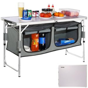 Restaurant Furniture | Camping Kitchen Table, Quick set-up Folding Camping Table, 3 Adjustable Heights, MDF Camping Table, Ideal for Outdoor Picnics, BBQs, Camping, RV Traveling Restaurant & Food Service Restaurant Furniture