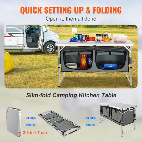 Restaurant Furniture | Camping Kitchen Table, Quick set-up Folding Camping Table, 3 Adjustable Heights, MDF Camping Table, Ideal for Outdoor Picnics, BBQs, Camping, RV Traveling Restaurant & Food Service Restaurant Furniture