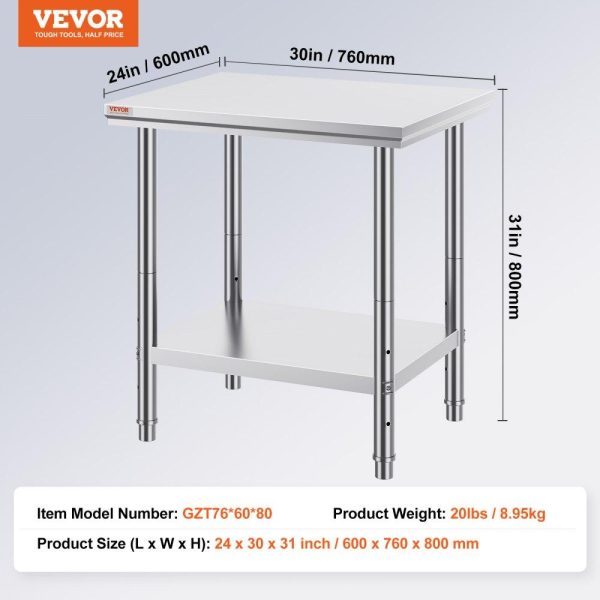 Restaurant Furniture | Commercial Worktable & Workstation 24 x 30 x 32 Inch Stainless Steel Work Table Heavy Duty Commercial Food Prep Work Table for Home, Kitchen, Restaurant Metal Prep Table with Adjustable Feet Restaurant & Food Service Restaurant Furniture